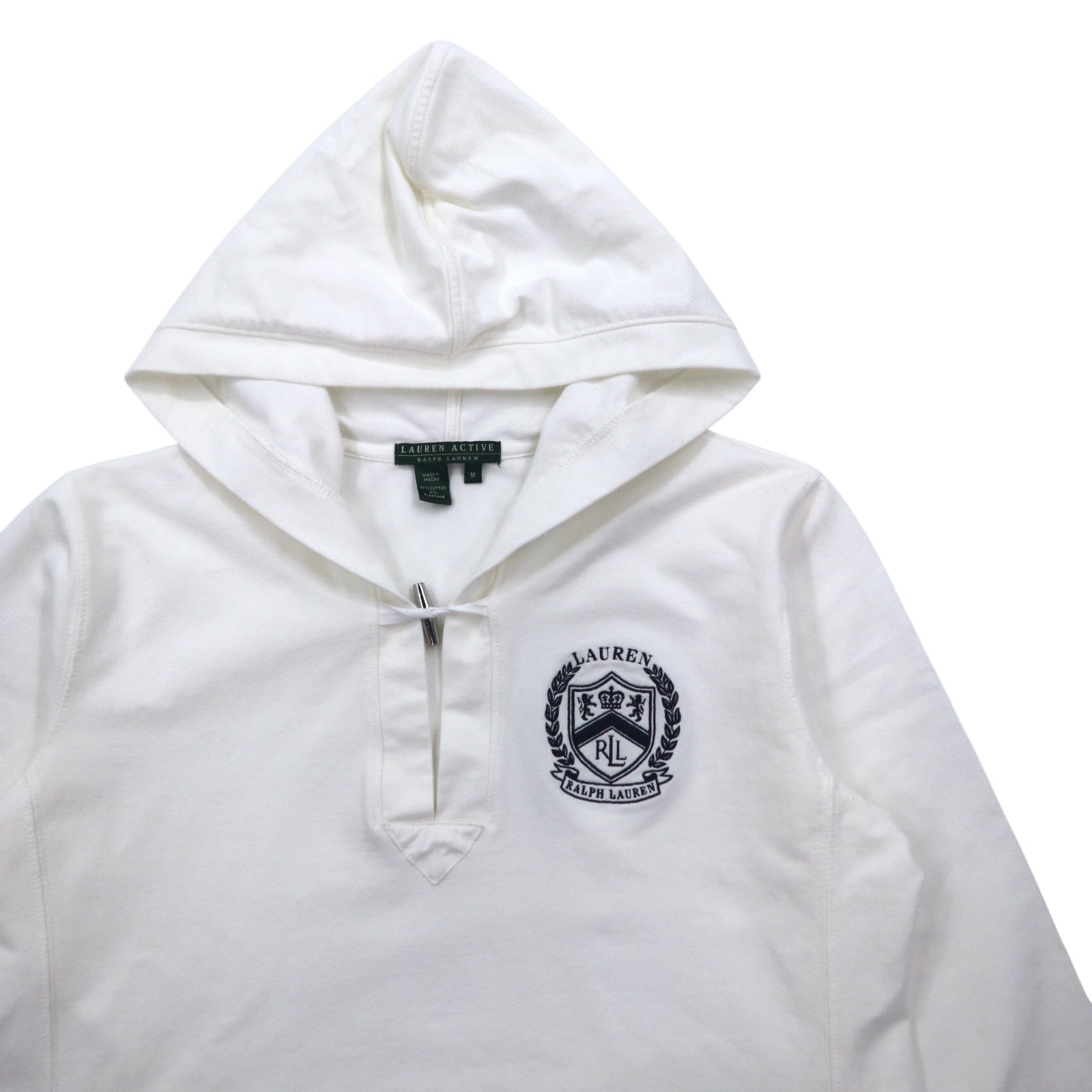 LAUREN ACTIVE RALPH LAUREN Anni '90 Skipper Hoodie M Bianco Bottoni a ginocchiera Logo con stemma ricamato