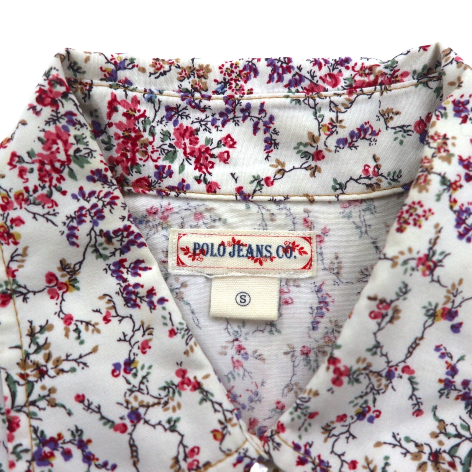 POLO JEANS CO. RALPH LAUREN Camicia western floreale S bianca con bottoni a pressione