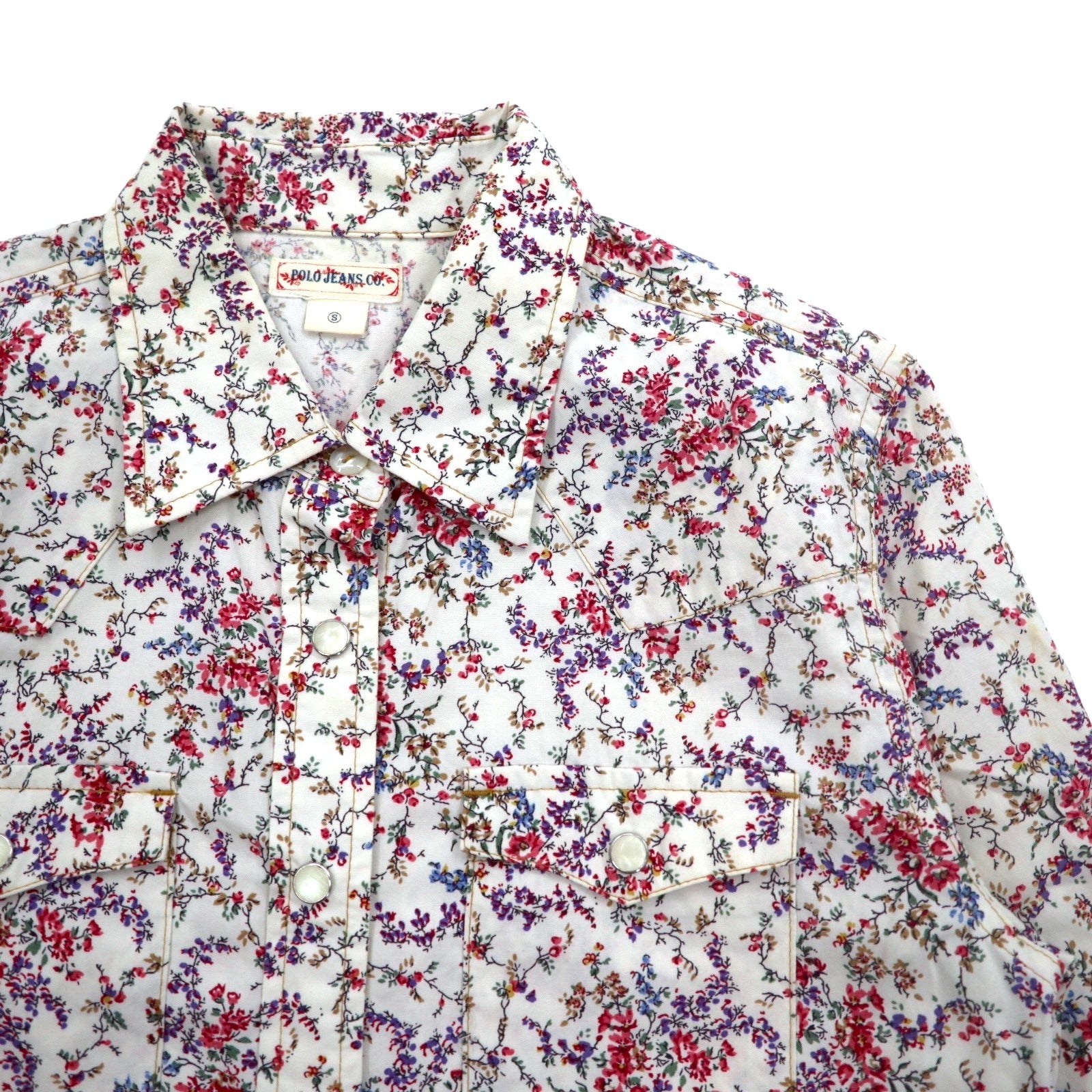 POLO JEANS CO. RALPH LAUREN Camicia western floreale S bianca con bottoni a pressione