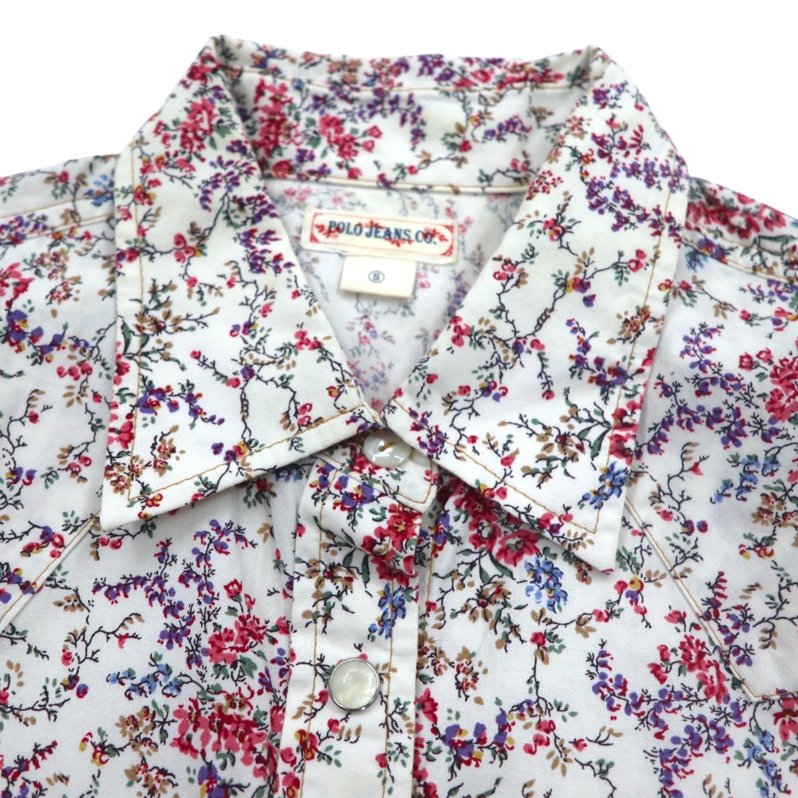 POLO JEANS CO. RALPH LAUREN Camicia western floreale S bianca con bottoni a pressione