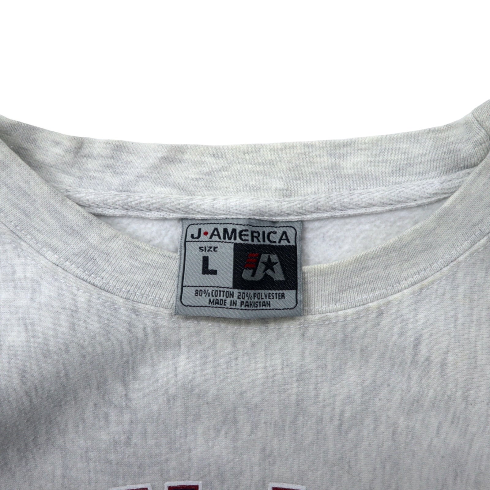 J AMERICA Felpa stampata college L grigia cotone misto poliestere GLEN LAKE MICHIGAN oversize reverse weave