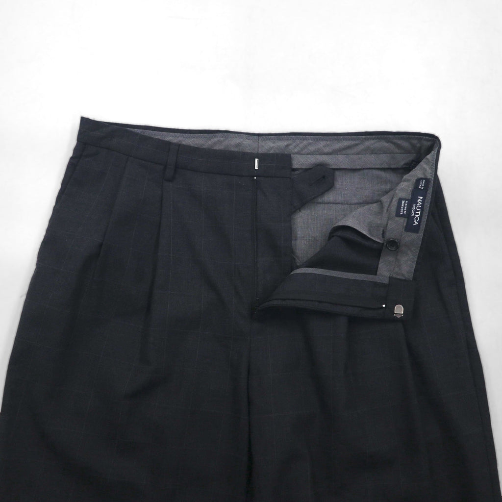 NAUTICA RIGGER Pantaloni ampi a pieghe in lana a quadri, vestibilità classica, taglia L, colore grigio