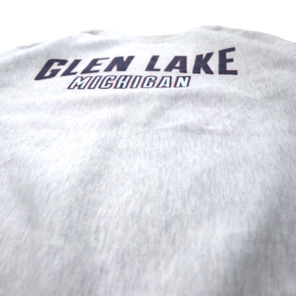 J AMERICA Felpa stampata college L grigia cotone misto poliestere GLEN LAKE MICHIGAN oversize reverse weave