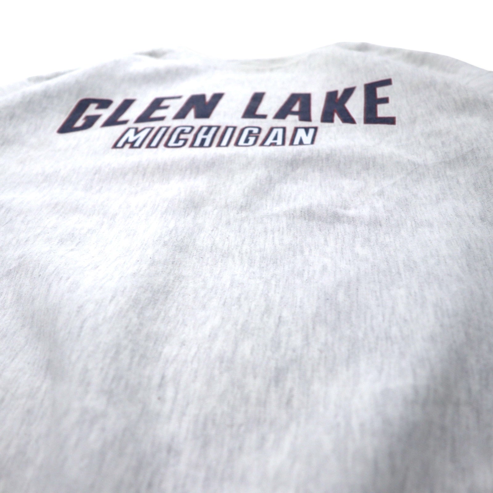 J AMERICA Felpa stampata college L grigia cotone misto poliestere GLEN LAKE MICHIGAN oversize reverse weave