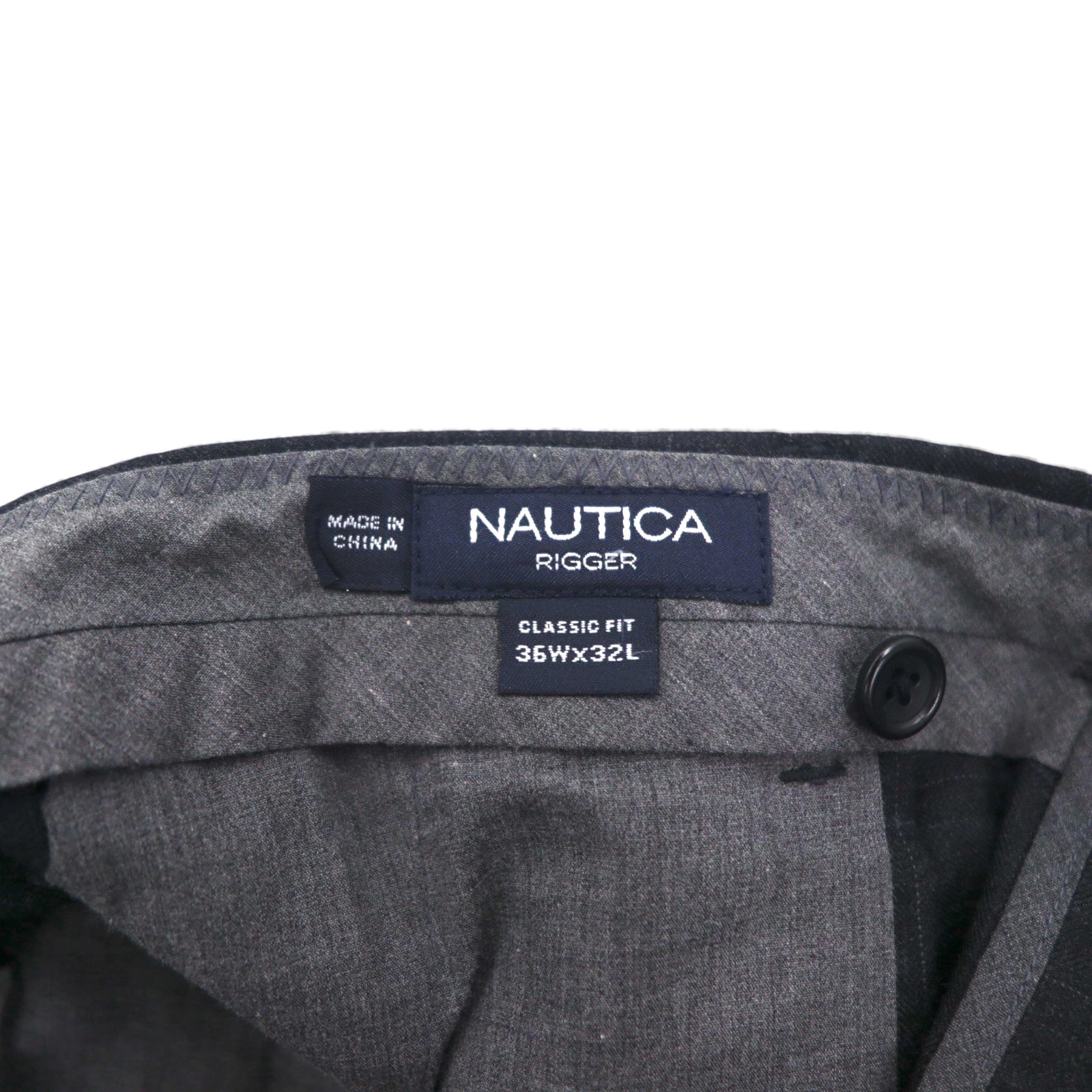NAUTICA RIGGER Pantaloni ampi a pieghe in lana a quadri, vestibilità classica, taglia L, colore grigio