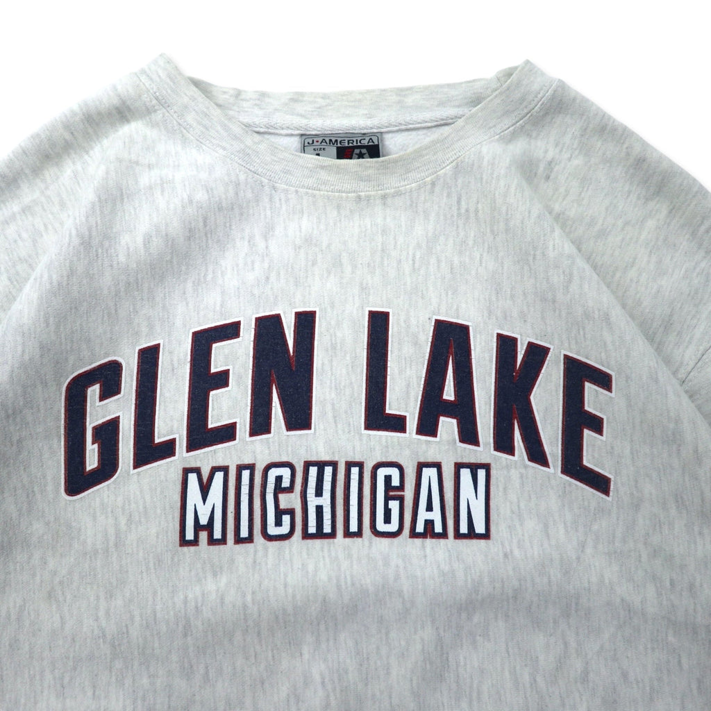 J AMERICA Felpa stampata college L grigia cotone misto poliestere GLEN LAKE MICHIGAN oversize reverse weave