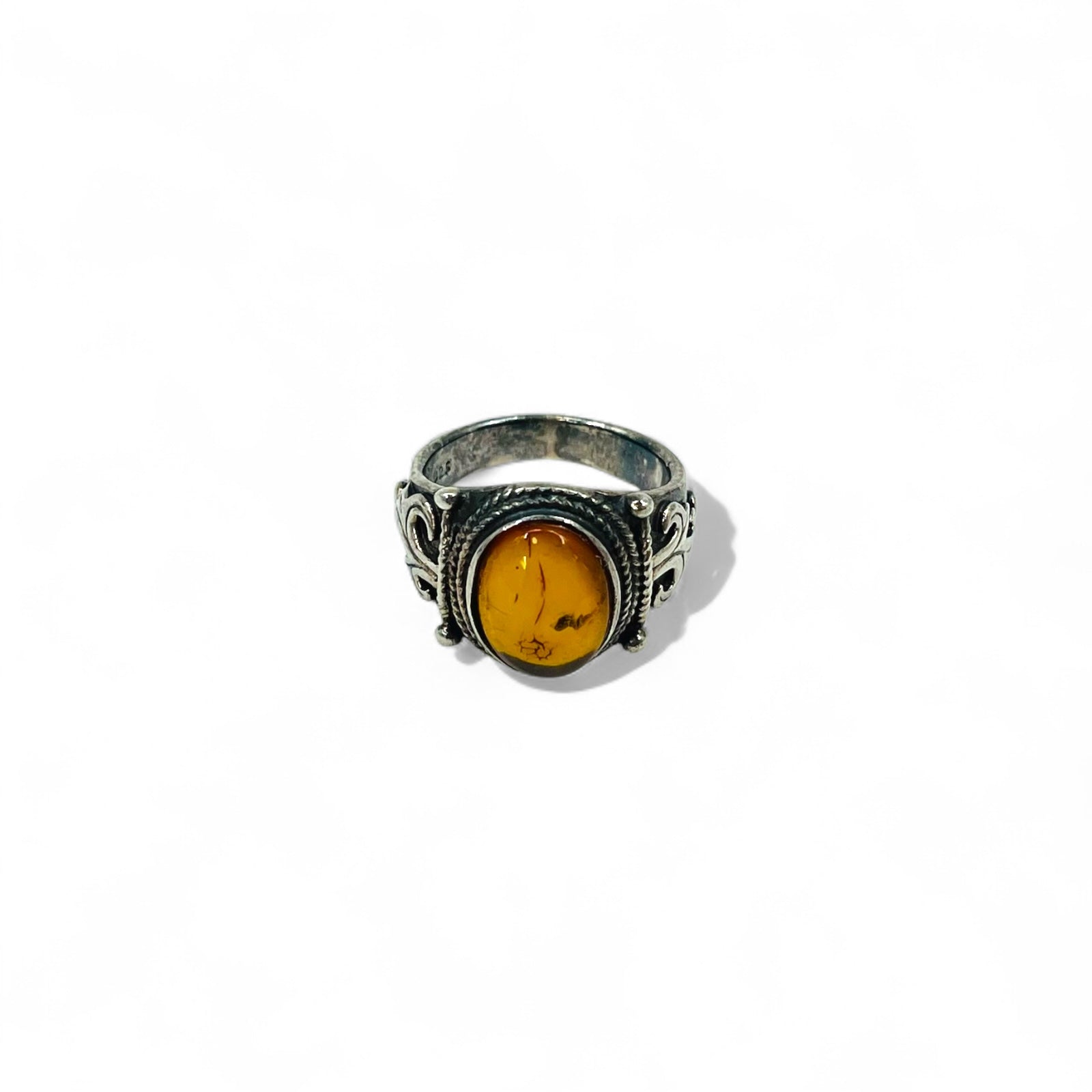 Anello Vintage in Ambra Argento Ovale Pietra Ambra Anello Misura 17 Argento 925