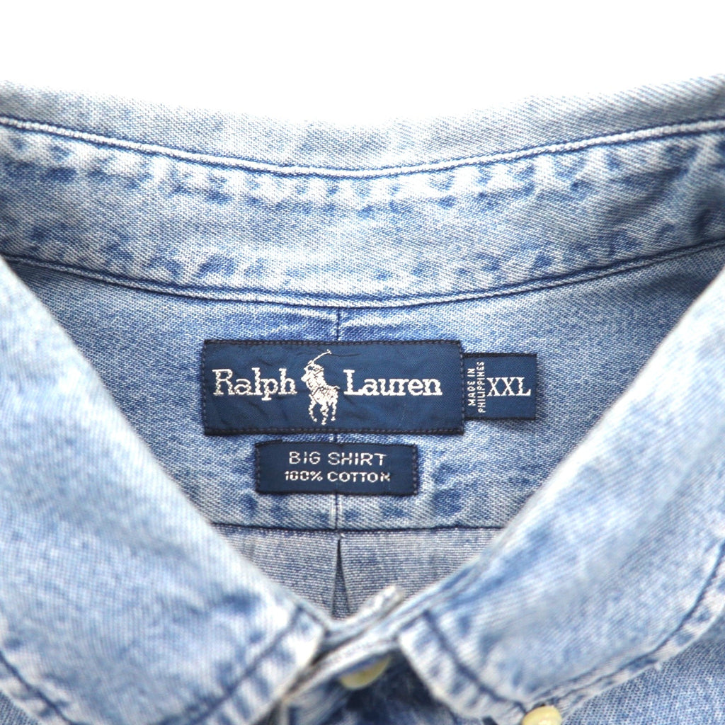 RALPH LAUREN 90年代 BIG SHIRT デニム ボタンダウンシャツ 2XL インディゴ ブルー スモールポニー刺繍 ビッグサイズ
