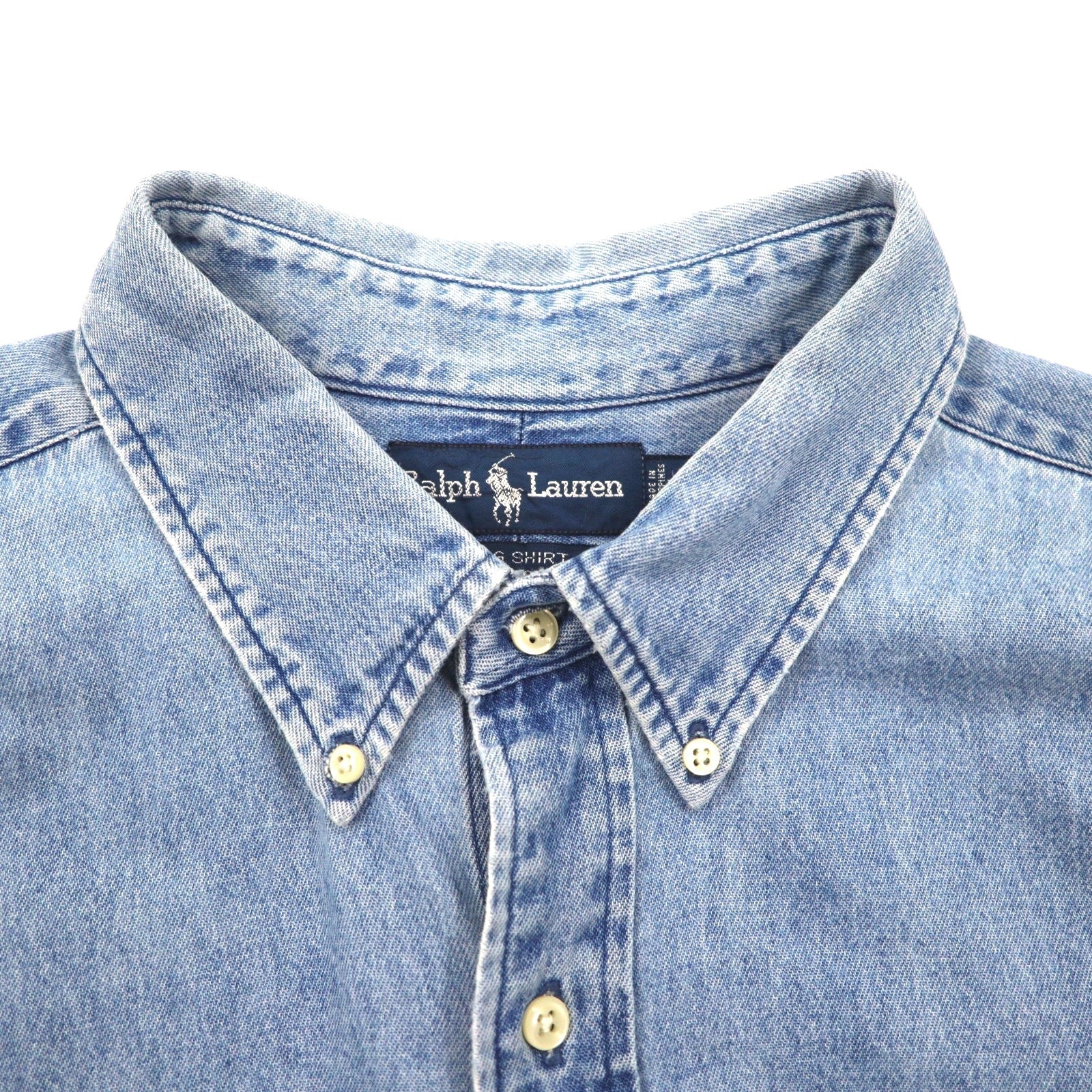 RALPH LAUREN 90年代 BIG SHIRT デニム ボタンダウンシャツ 2XL インディゴ ブルー スモールポニー刺繍 ビッグサイズ