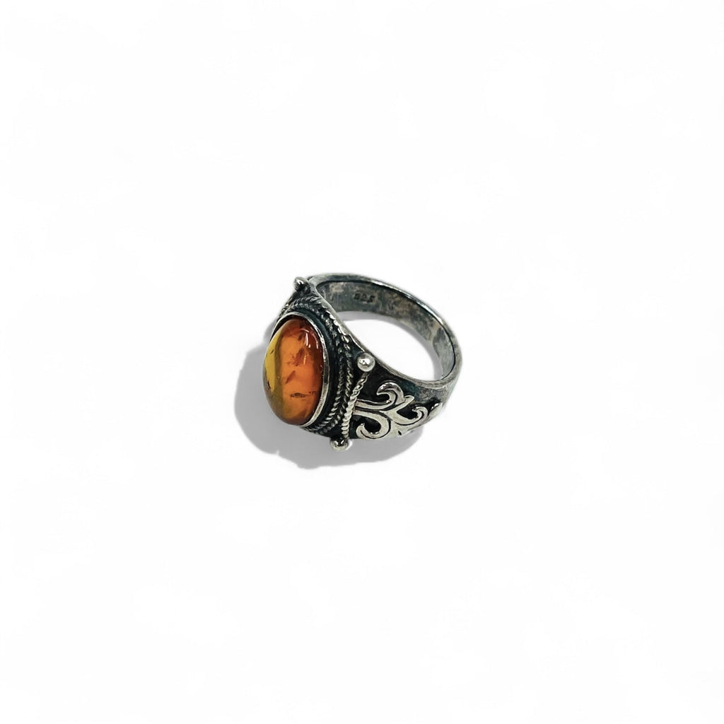 Anello Vintage in Ambra Argento Ovale Pietra Ambra Anello Misura 17 Argento 925