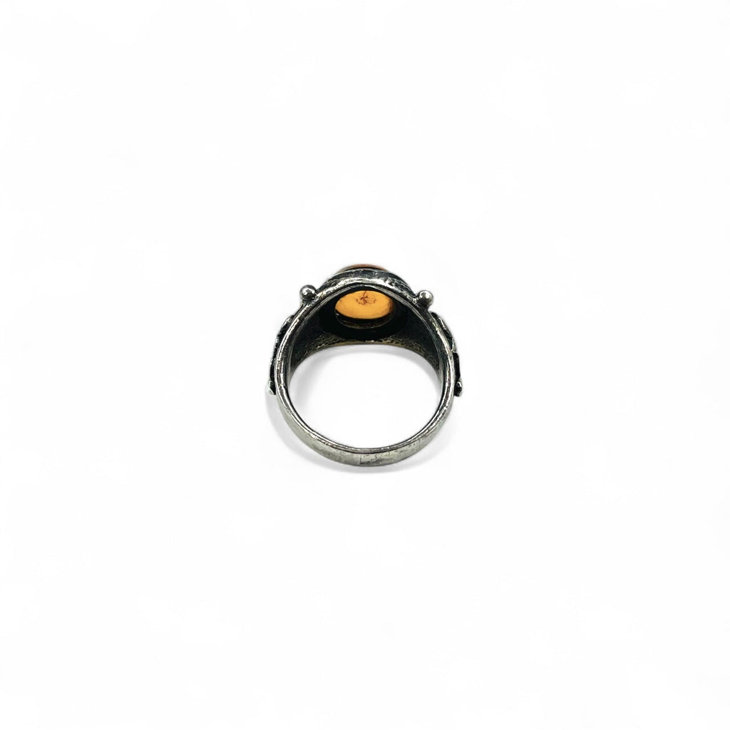 Anello Vintage in Ambra Argento Ovale Pietra Ambra Anello Misura 17 Argento 925