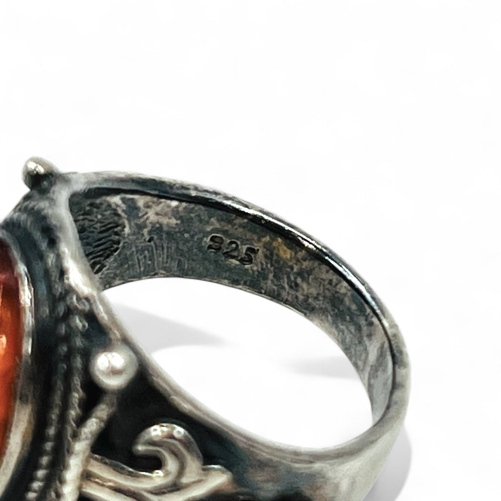 Anello Vintage in Ambra Argento Ovale Pietra Ambra Anello Misura 17 Argento 925