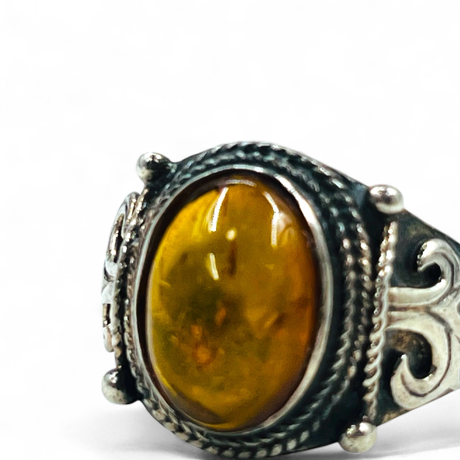 Anello Vintage in Ambra Argento Ovale Pietra Ambra Anello Misura 17 Argento 925