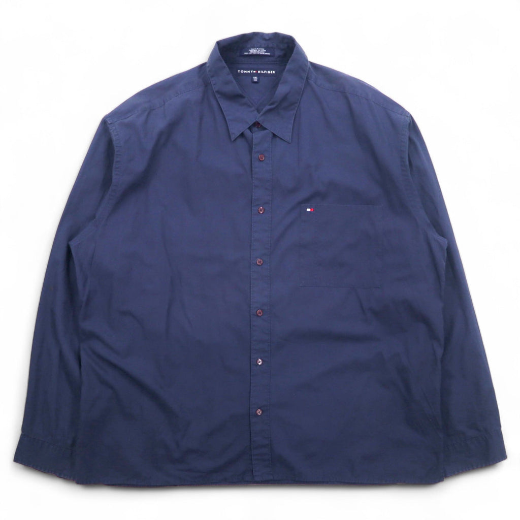 TOMMY HILFIGER anni '90 camicia elegante XXL blu navy taschino sul petto oversize logo