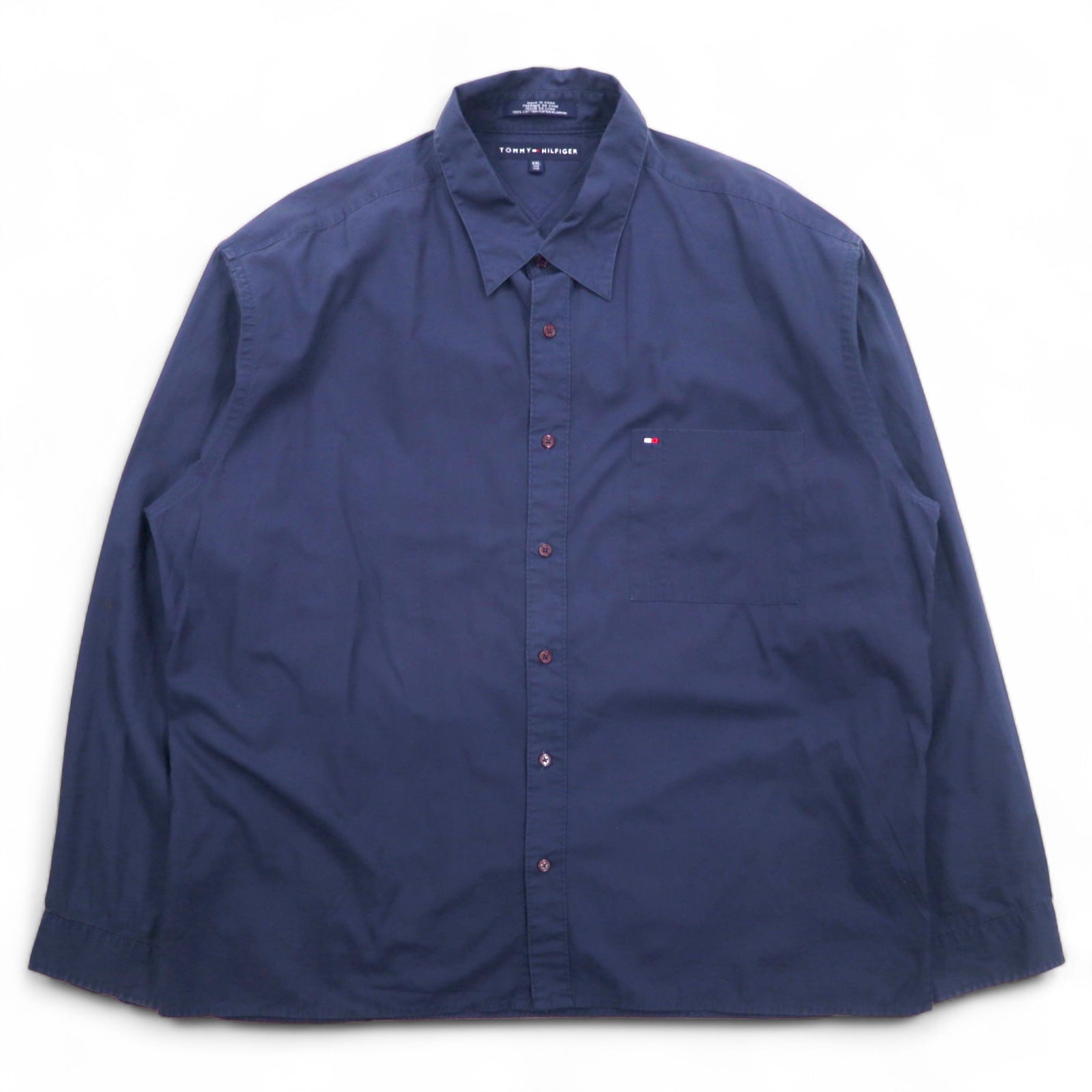 TOMMY HILFIGER anni '90 camicia elegante XXL blu navy taschino sul petto oversize logo