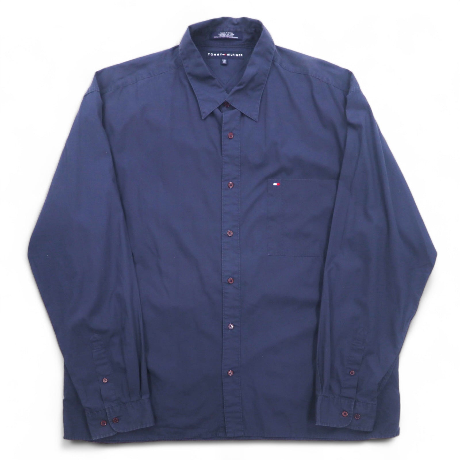 TOMMY HILFIGER anni '90 camicia elegante XXL blu navy taschino sul petto oversize logo