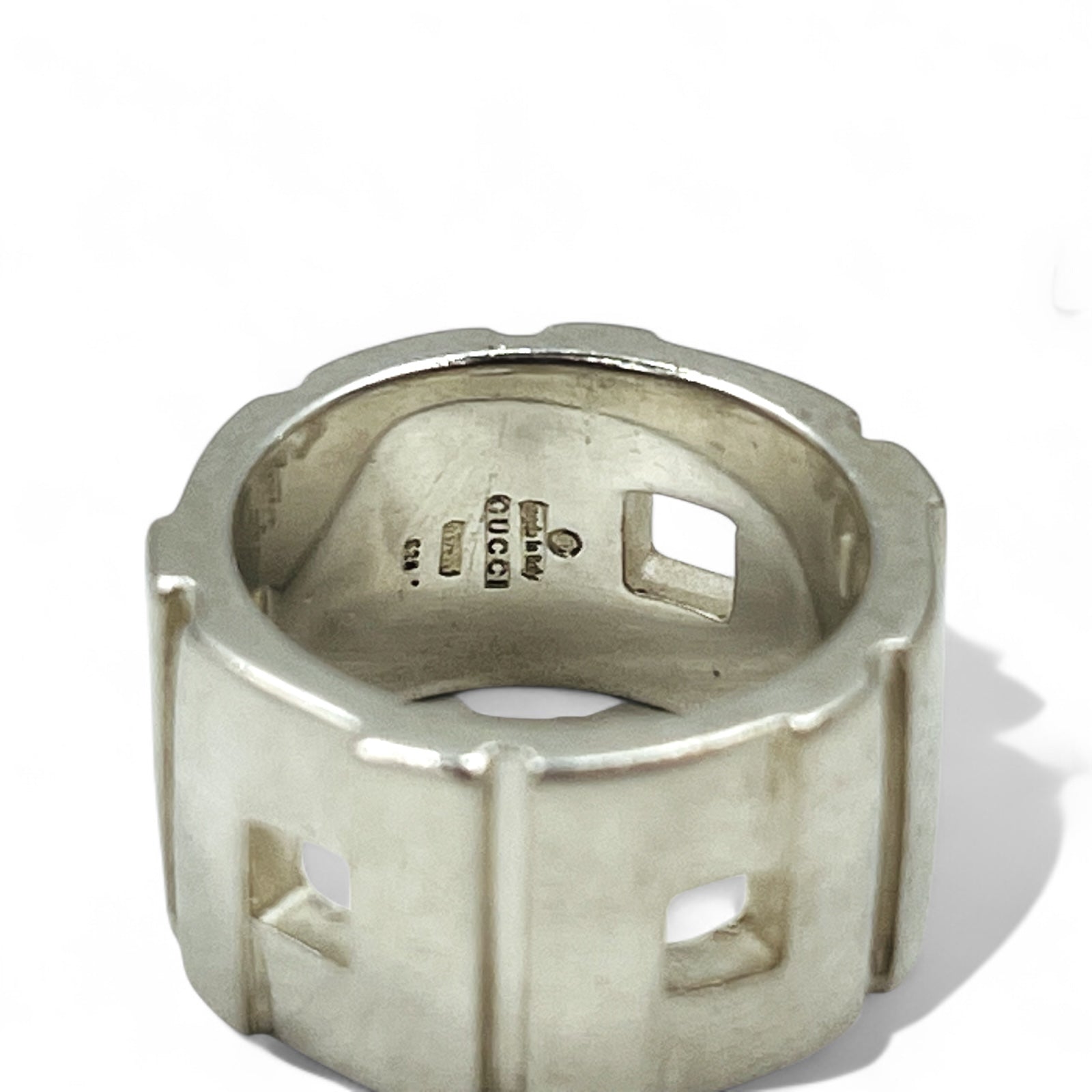 GUCCI Anello Modanista a Fascia Larga Misura 12 Argento 925 Quadrato Made in Italy