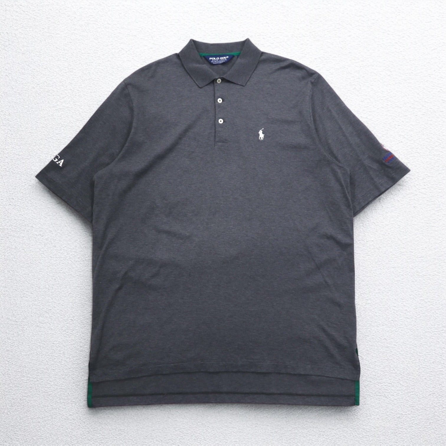POLO GOLF RALPH LAUREN anni '90, made in Perù, polo in cotone pima, taglia L, grigia con ricamo piccolo pony