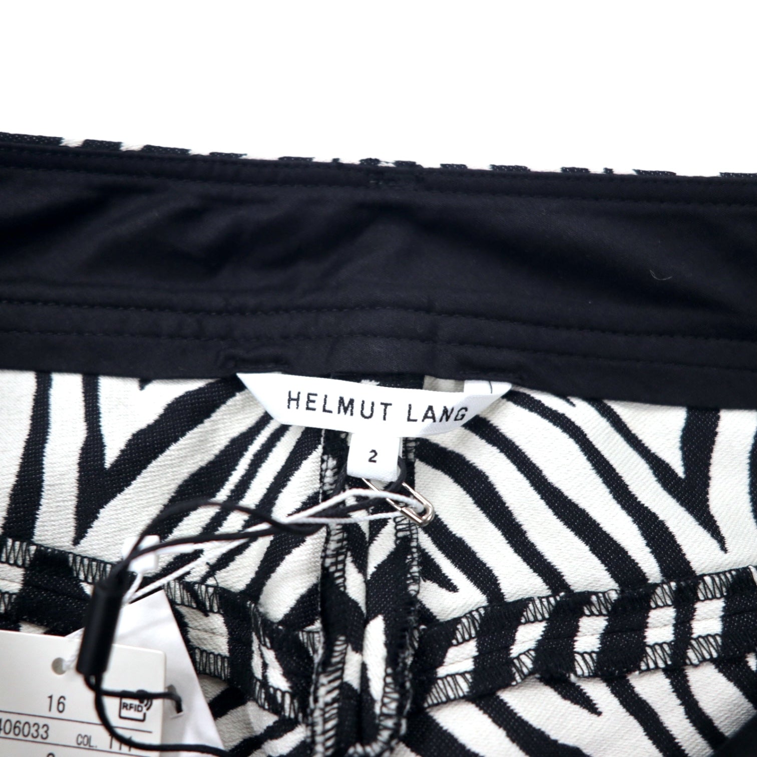 HELMUT LANG Pantaloni Motely Jacquard Zebra Spigato 2 Bianco Nero Misto Cotone Seta MONTLEY PANT H09HW210 Nuovo
