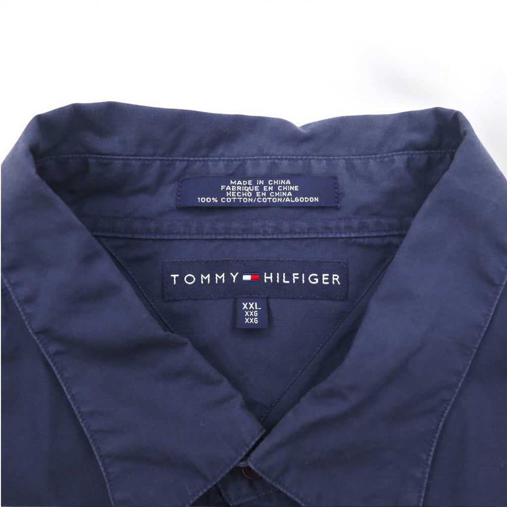 TOMMY HILFIGER anni '90 camicia elegante XXL blu navy taschino sul petto oversize logo