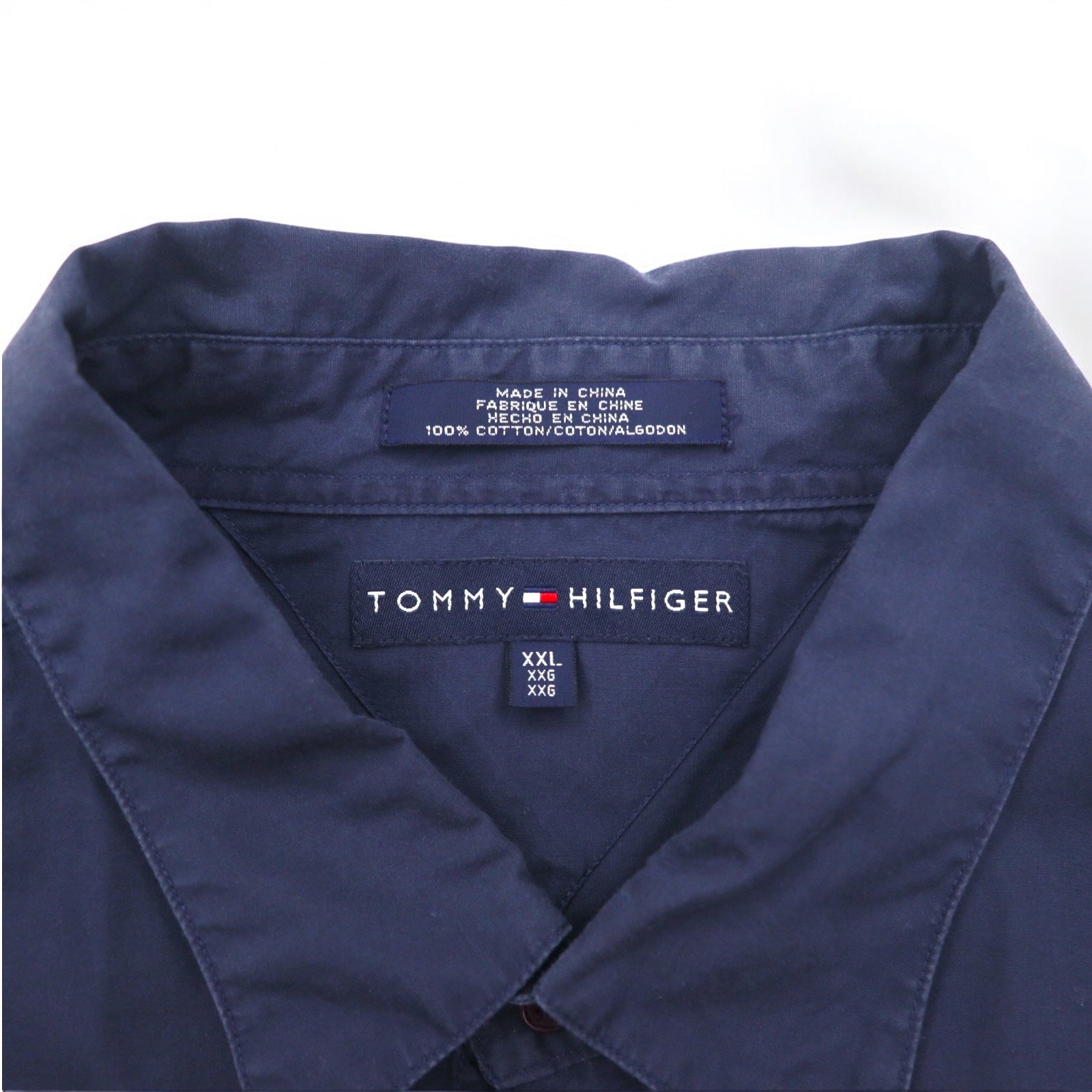 TOMMY HILFIGER anni '90 camicia elegante XXL blu navy taschino sul petto oversize logo