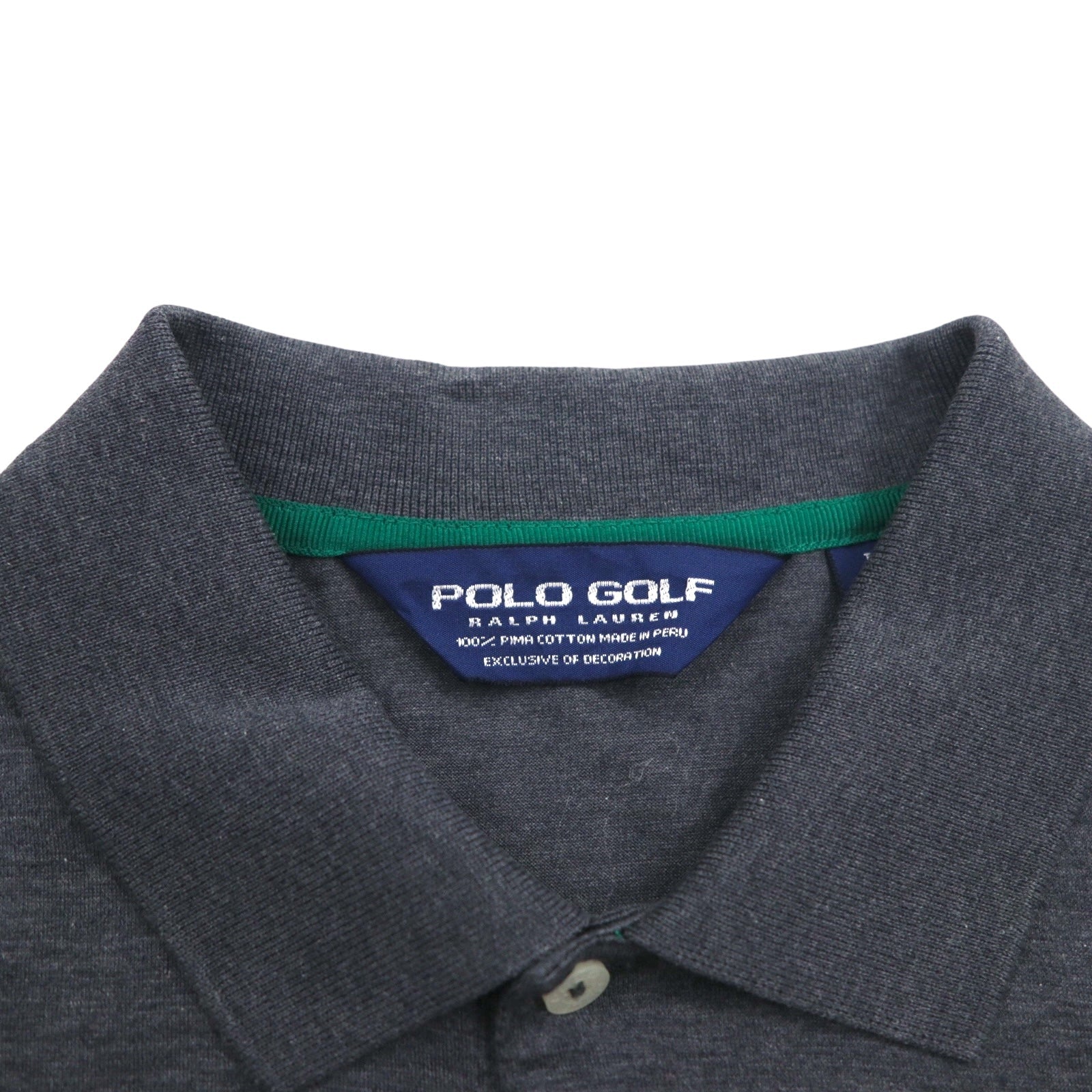 POLO GOLF RALPH LAUREN anni '90, made in Perù, polo in cotone pima, taglia L, grigia con ricamo piccolo pony
