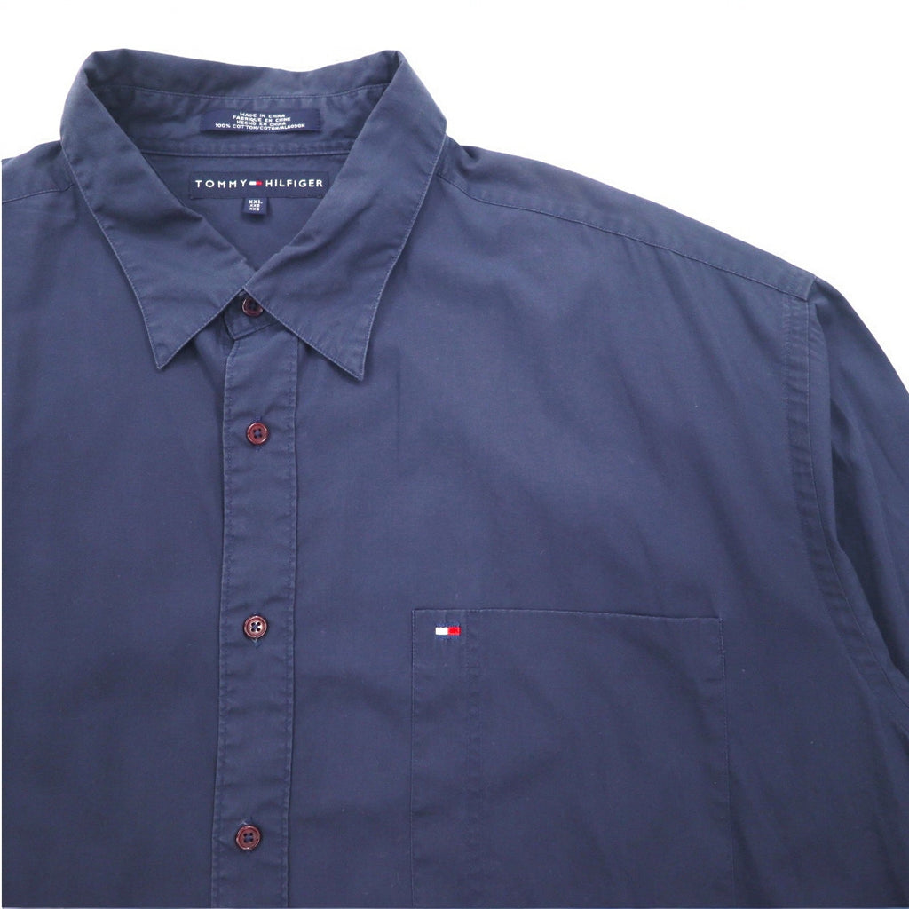 TOMMY HILFIGER anni '90 camicia elegante XXL blu navy taschino sul petto oversize logo