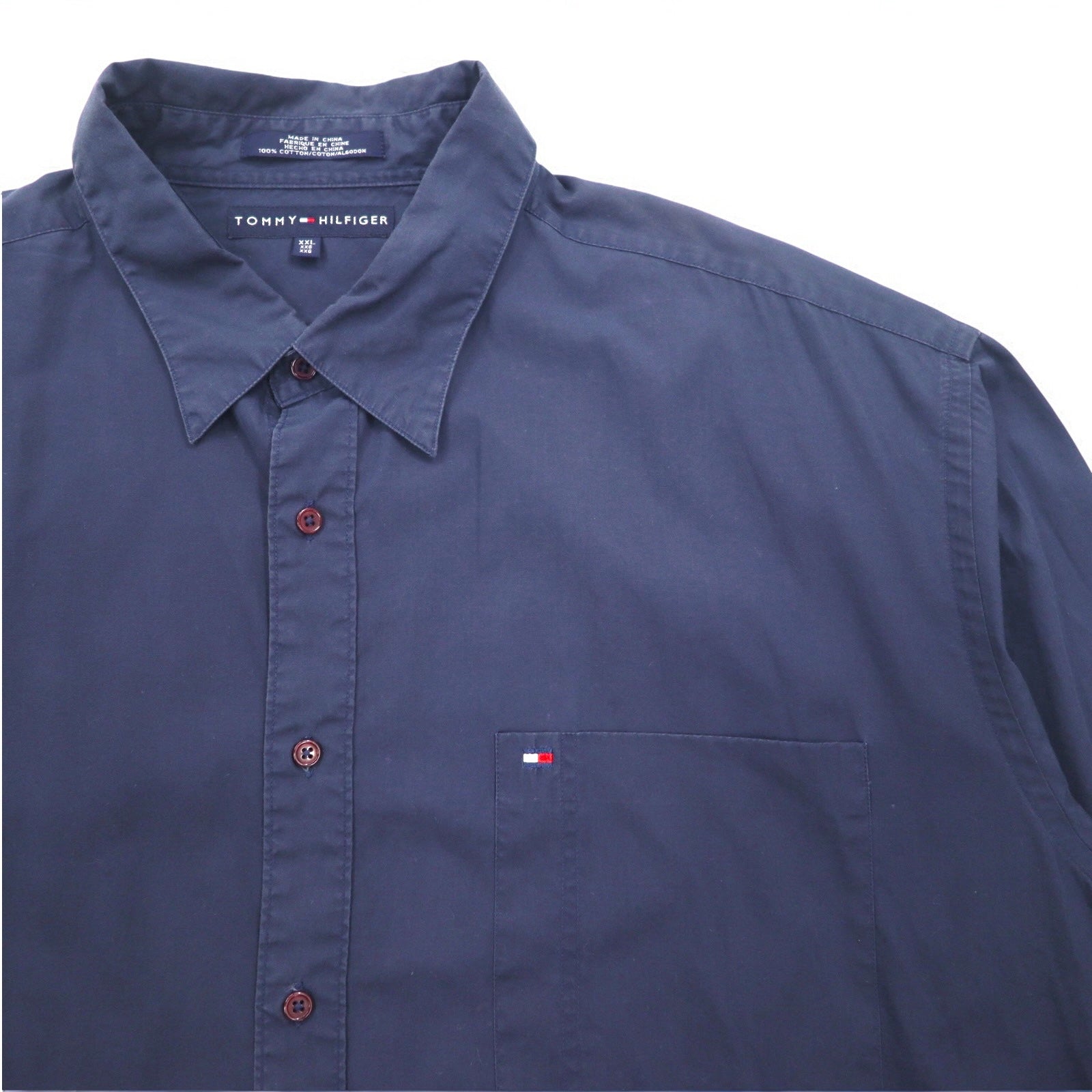 TOMMY HILFIGER 90年代 ドレスシャツ XXL ネイビー 胸ポケット ビッグサイズ ワンポイントロゴ