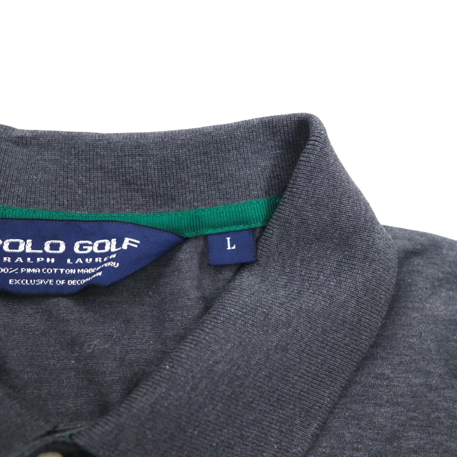 POLO GOLF RALPH LAUREN anni '90, made in Perù, polo in cotone pima, taglia L, grigia con ricamo piccolo pony
