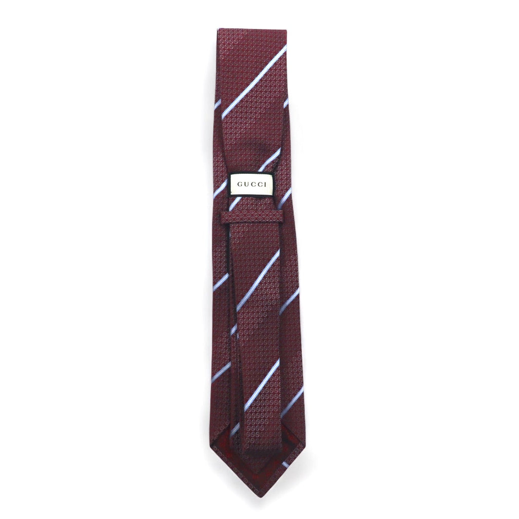 GUCCI Made in Italy Cravatta Bordeaux a Righe Regimental Seta Logo GG Tag Attuale