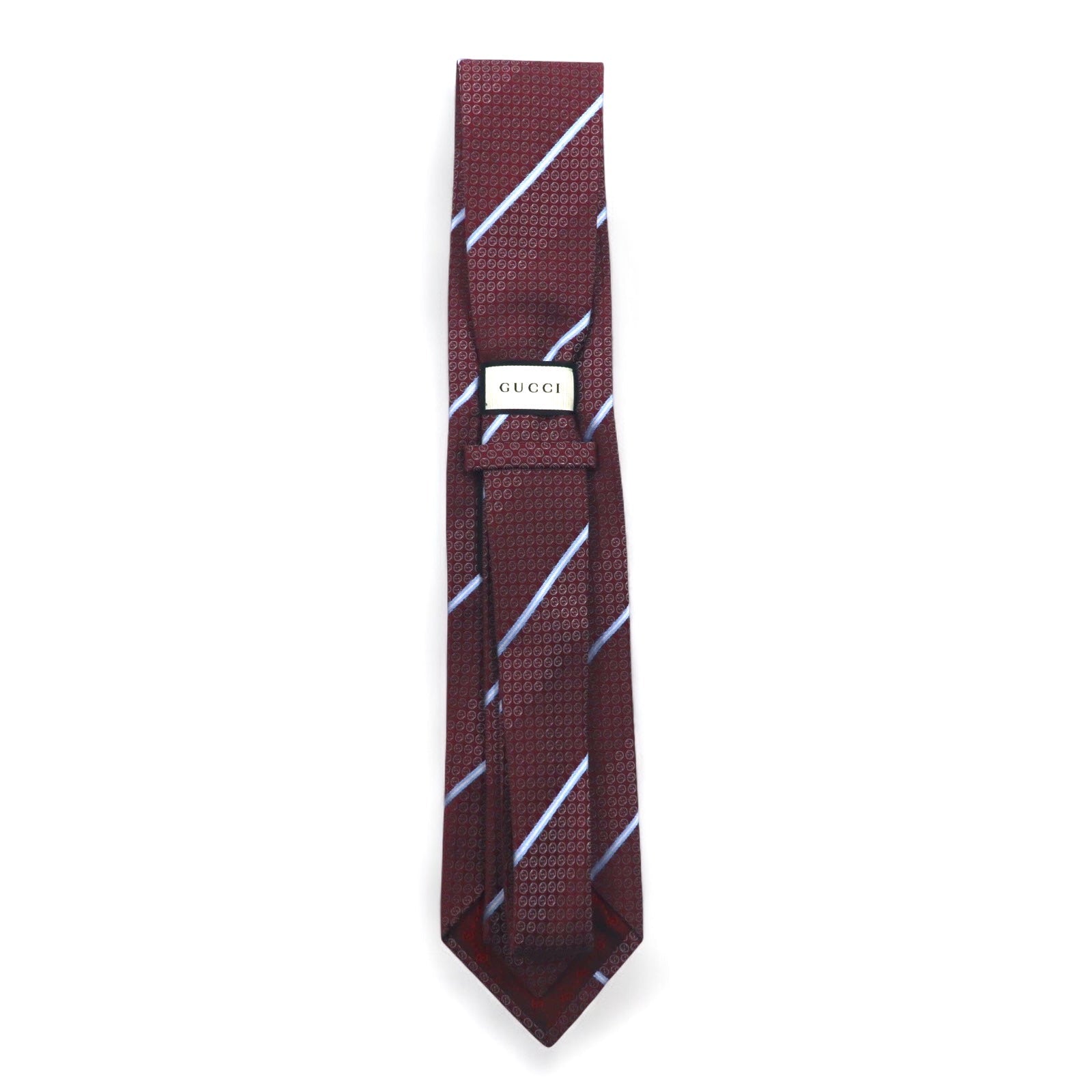 GUCCI Made in Italy Cravatta Bordeaux a Righe Regimental Seta Logo GG Tag Attuale