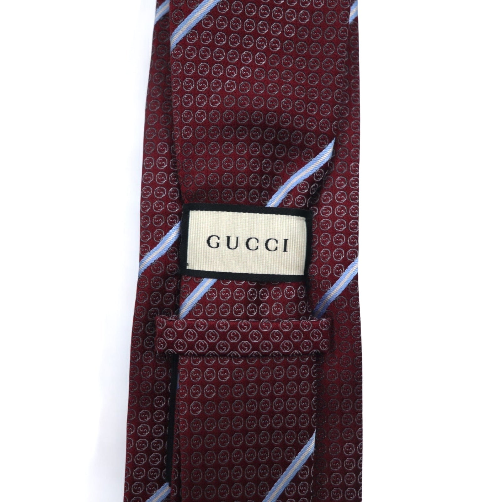 GUCCI Made in Italy Cravatta Bordeaux a Righe Regimental Seta Logo GG Tag Attuale