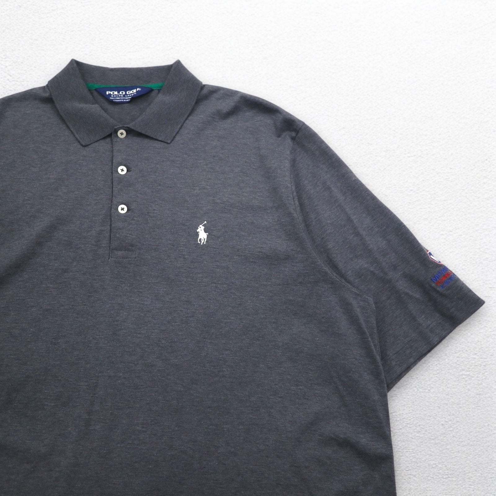 POLO GOLF RALPH LAUREN anni '90, made in Perù, polo in cotone pima, taglia L, grigia con ricamo piccolo pony