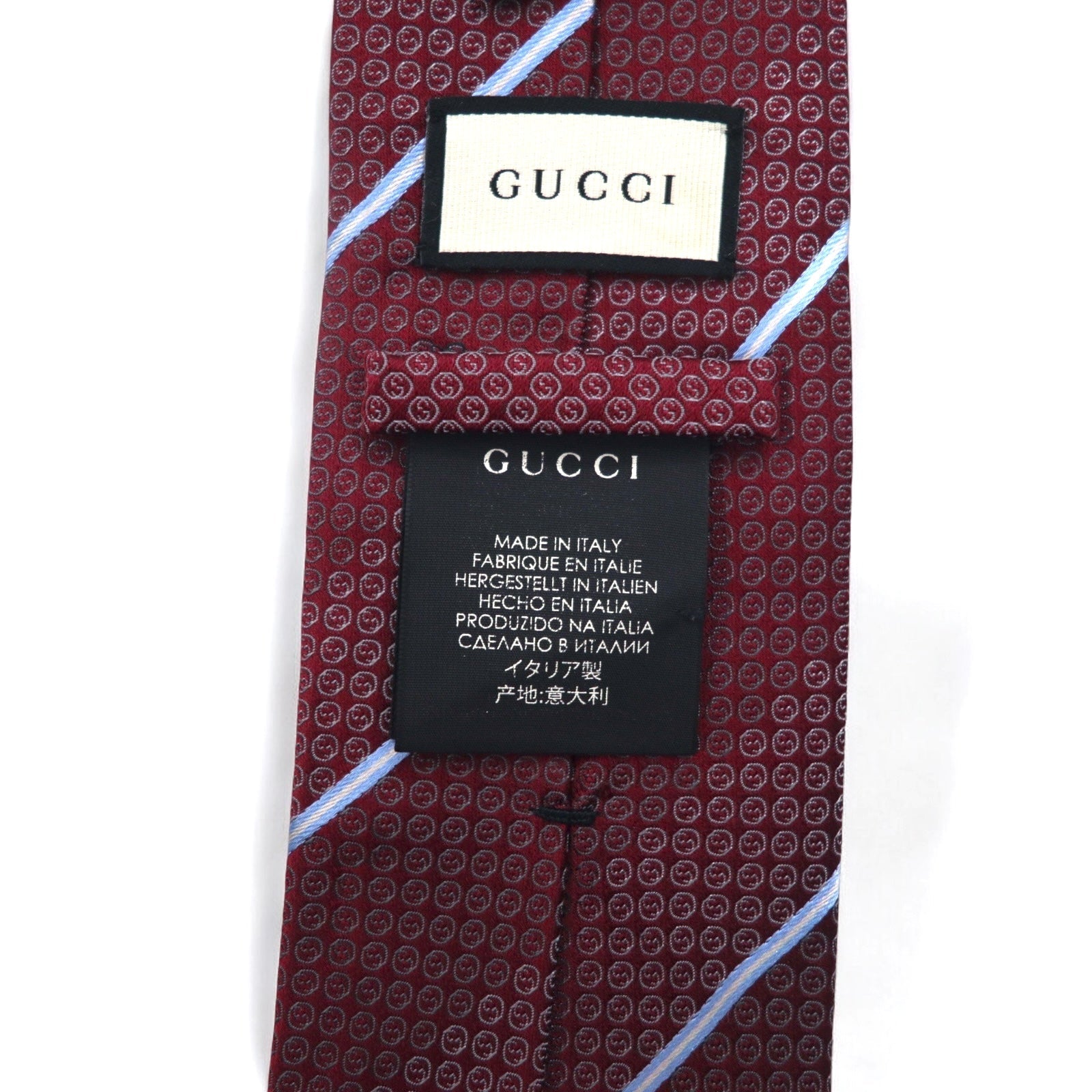 GUCCI Made in Italy Cravatta Bordeaux a Righe Regimental Seta Logo GG Tag Attuale