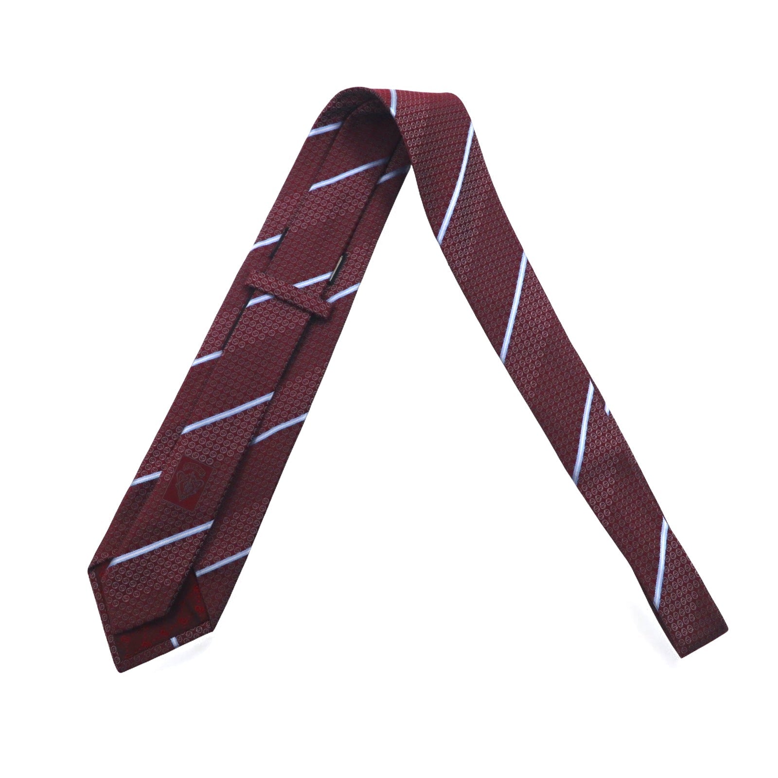 GUCCI Made in Italy Cravatta Bordeaux a Righe Regimental Seta Logo GG Tag Attuale