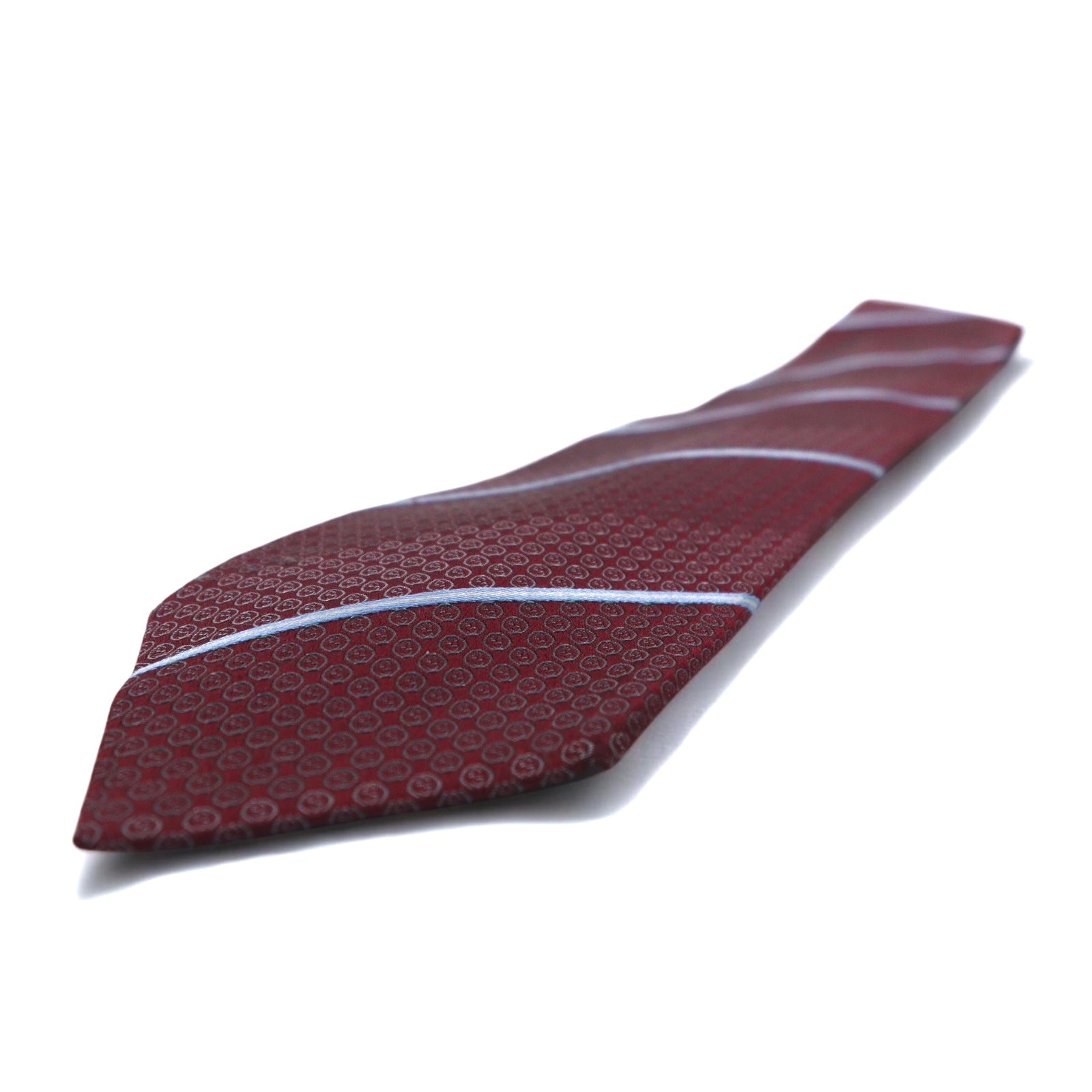 GUCCI Made in Italy Cravatta Bordeaux a Righe Regimental Seta Logo GG Tag Attuale