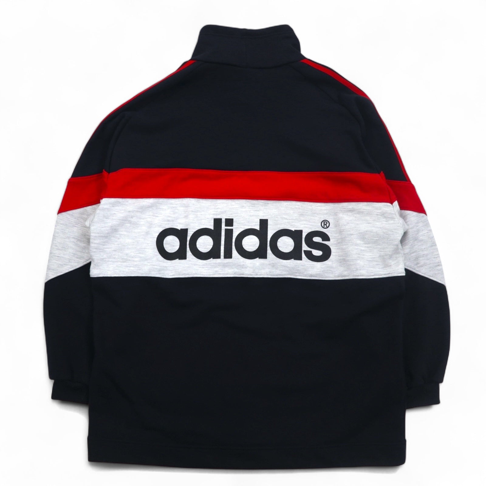adidas 90年代 デサント社製 ドローコード ハイネック スウェット L ブラック 両面プリント 日本製