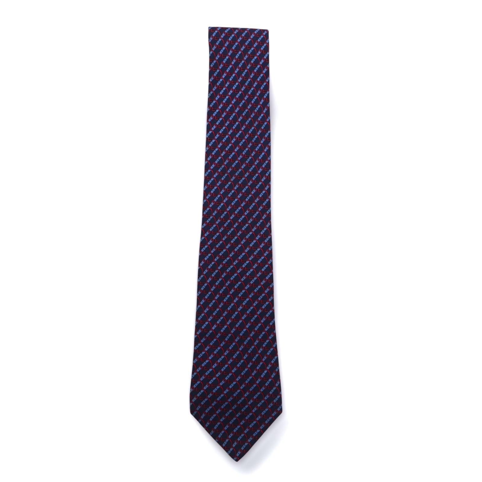 HERMES cravatta francese, motivo all-over in seta blu navy, a righe, 7020 TA