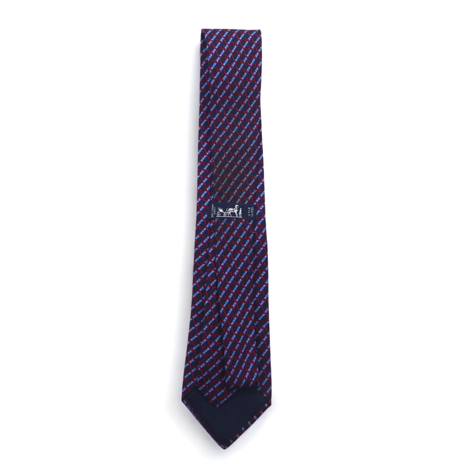 HERMES cravatta francese, motivo all-over in seta blu navy, a righe, 7020 TA