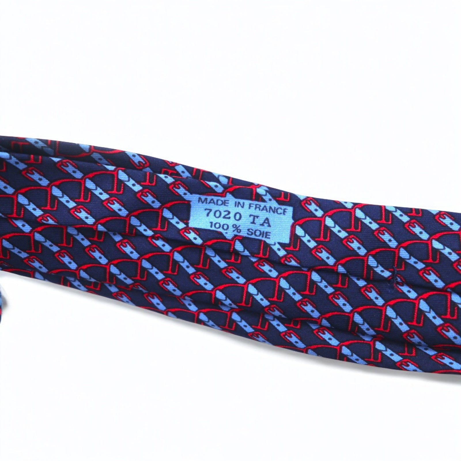HERMES cravatta francese, motivo all-over in seta blu navy, a righe, 7020 TA