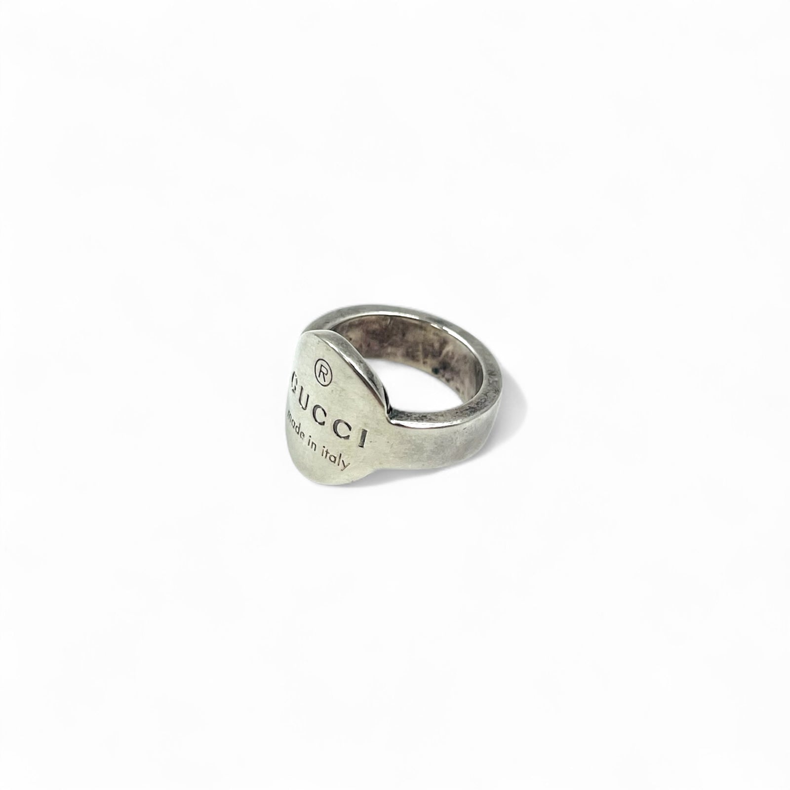 GUCCI Anello ovale con logo Trademark, taglia 10, argento 925