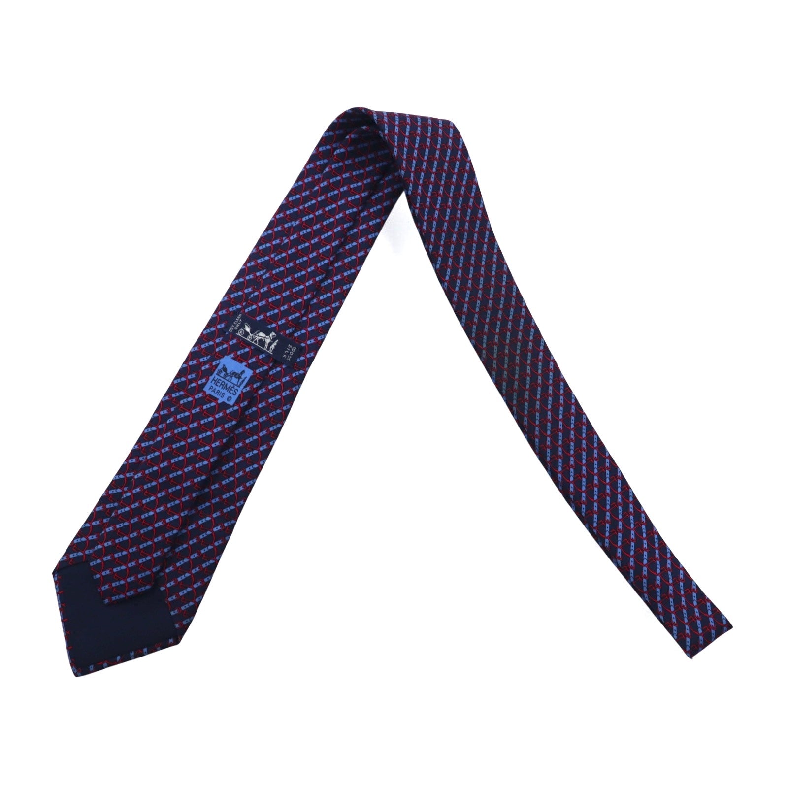 HERMES cravatta francese, motivo all-over in seta blu navy, a righe, 7020 TA