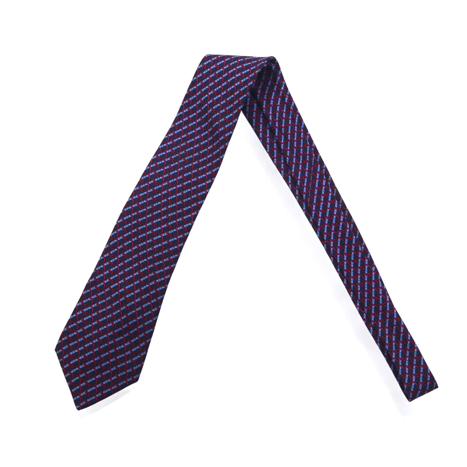 HERMES cravatta francese, motivo all-over in seta blu navy, a righe, 7020 TA
