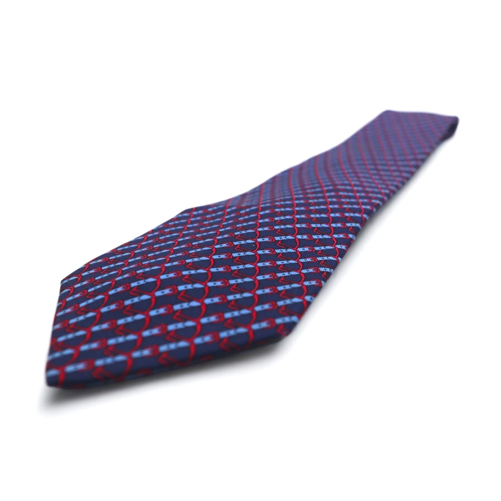 HERMES cravatta francese, motivo all-over in seta blu navy, a righe, 7020 TA