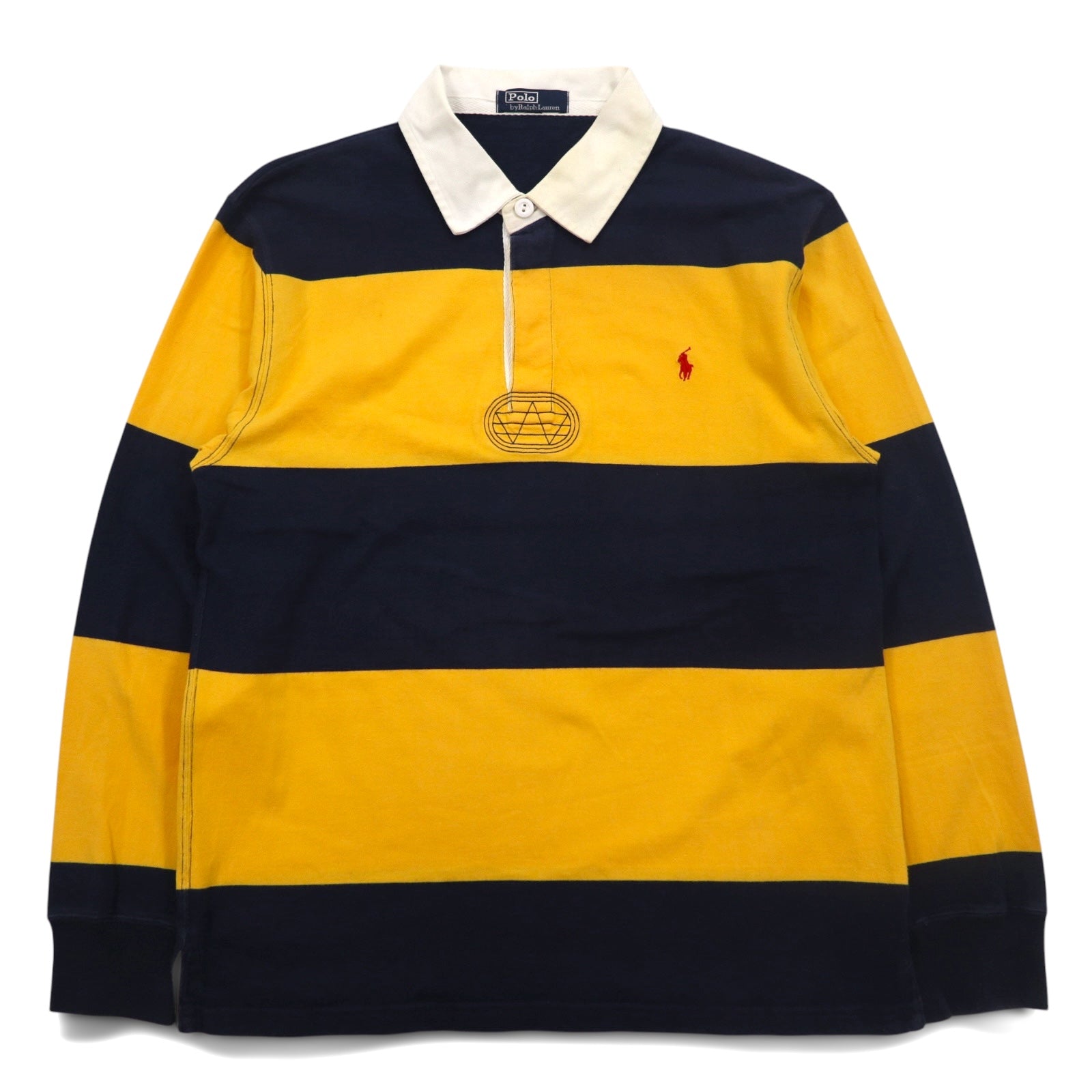 Polo by Ralph Lauren anni '90, maglietta rugby a righe, taglia S, gialla, cotone, ricamo piccolo pony