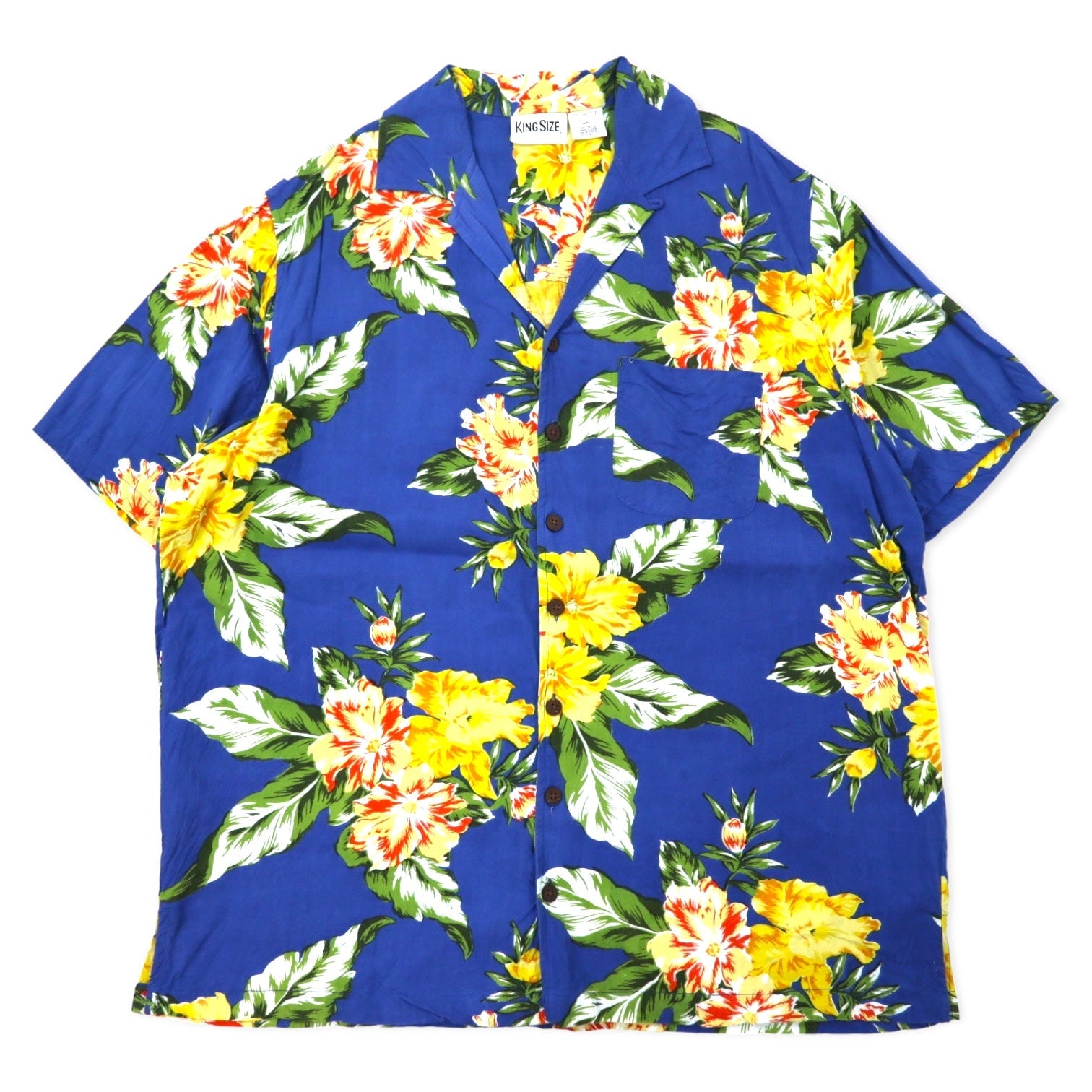 Camicia hawaiana KING SIZE anni '90, collo aperto, 2XL, blu, rayon, motivo floreale, taglia grande