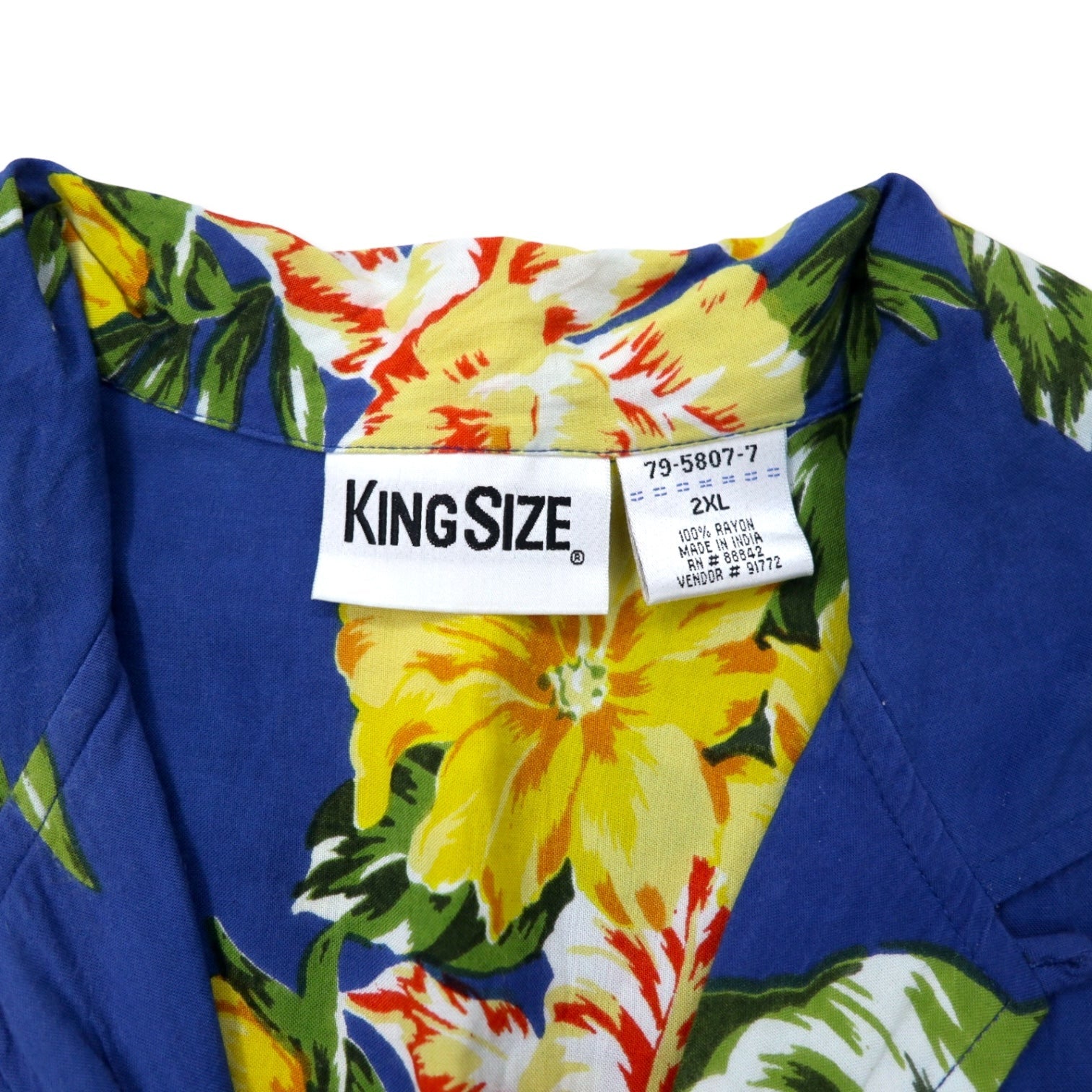 Camicia hawaiana KING SIZE anni '90, collo aperto, 2XL, blu, rayon, motivo floreale, taglia grande