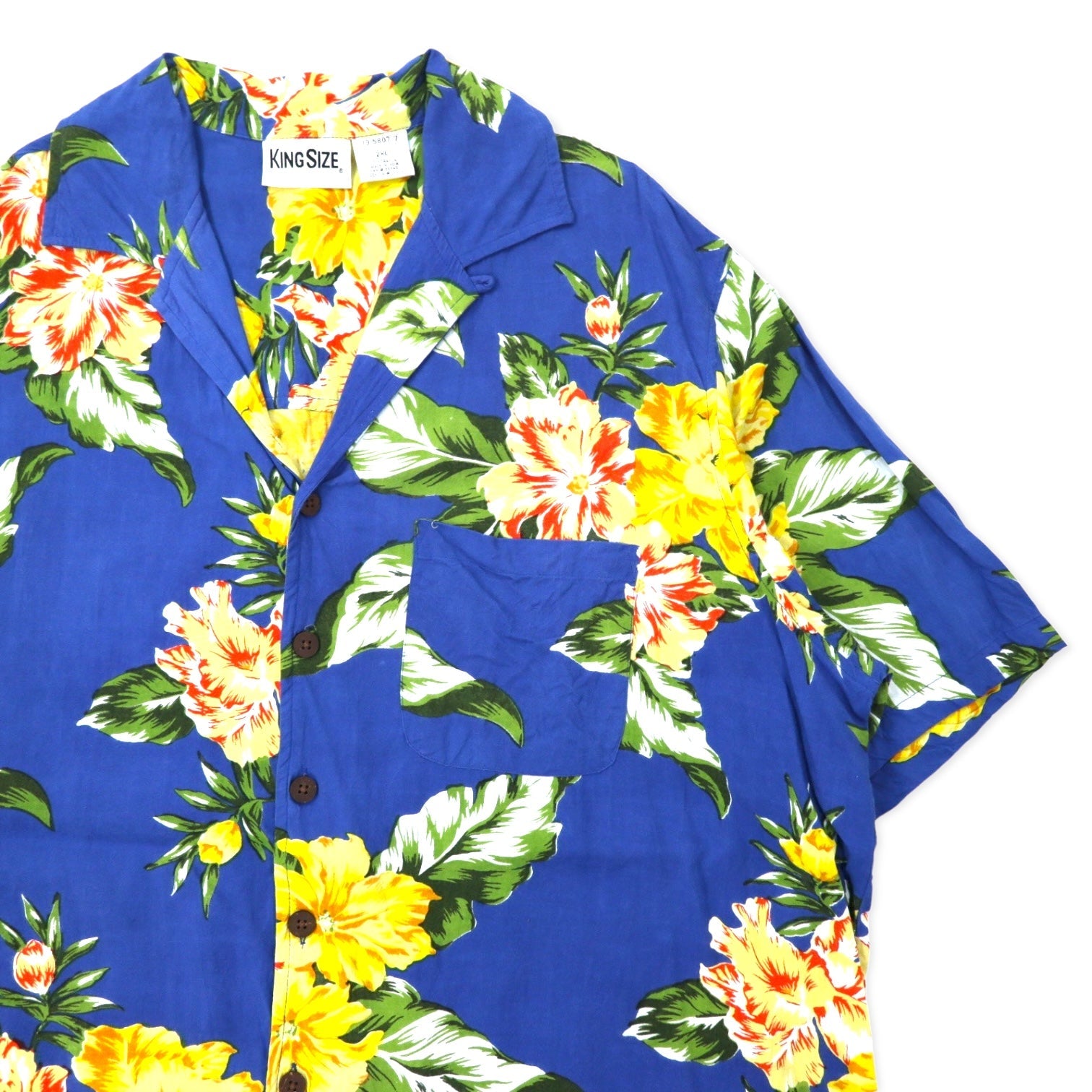 Camicia hawaiana KING SIZE anni '90, collo aperto, 2XL, blu, rayon, motivo floreale, taglia grande