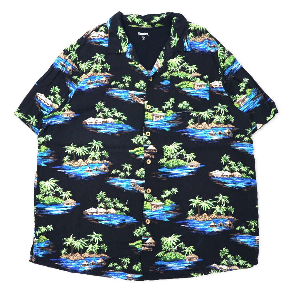 Camicia hawaiana KING SIZE con colletto aperto 2XL nera in rayon fantasia, taglia grande da spiaggia