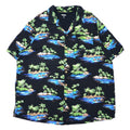 Camicia hawaiana KING SIZE con colletto aperto 2XL nera in rayon fantasia, taglia grande da spiaggia